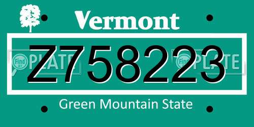 Z758223 Vermont License Plate