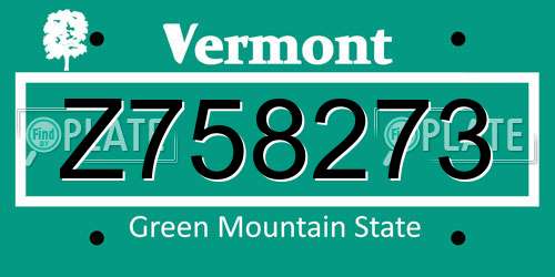 Z758273 Vermont License Plate