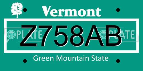 Z758AB Vermont License Plate