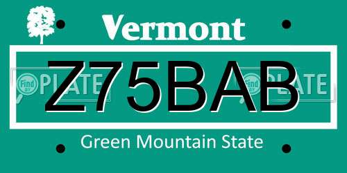 Z75BAB Vermont License Plate