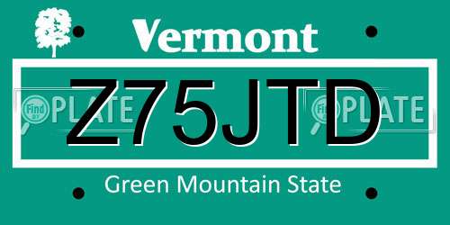 Z75JTD Vermont License Plate