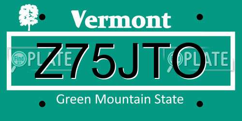 Z75JTO Vermont License Plate
