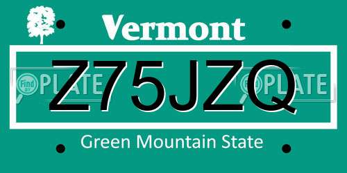 Z75JZQ Vermont License Plate