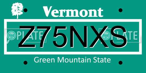 Z75NXS Vermont License Plate