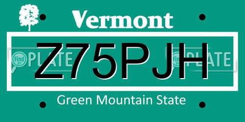 Z75PJH Vermont License Plate