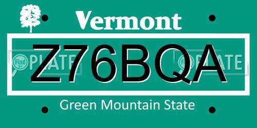 Z76BQA Vermont License Plate