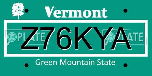 Z76KYA Vermont License Plate