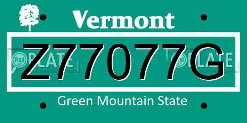 Z77077G Vermont License Plate