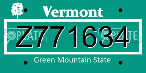 Z771634 Vermont License Plate