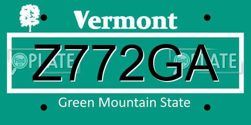 Z772GA Vermont License Plate