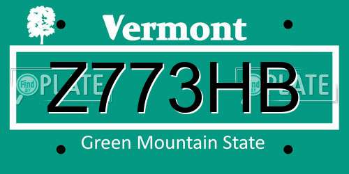 Z773HB Vermont License Plate