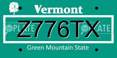 Z776TX Vermont License Plate