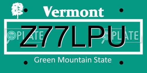 Z77LPU Vermont License Plate