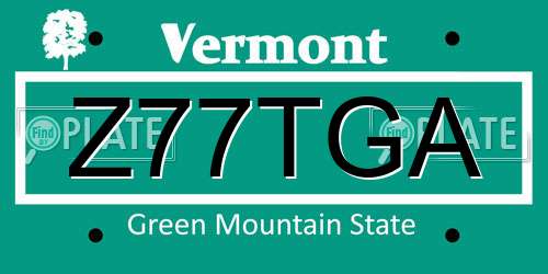Z77TGA Vermont License Plate