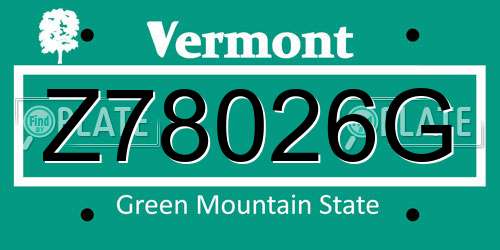 Z78026G Vermont License Plate