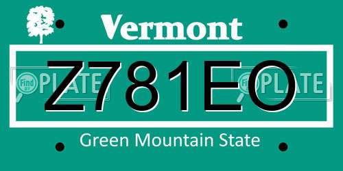 Z781EO Vermont License Plate