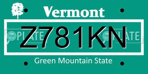 Z781KN Vermont License Plate