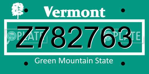 Z782763 Vermont License Plate