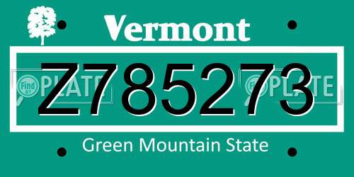 Z785273 Vermont License Plate