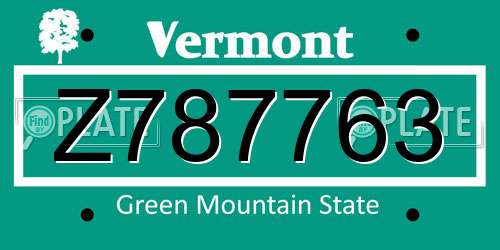 Z787763 Vermont License Plate