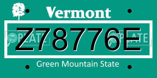 Z78776E Vermont License Plate