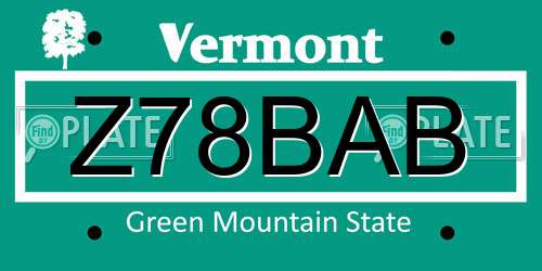 Z78BAB Vermont License Plate