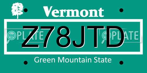 Z78JTD Vermont License Plate