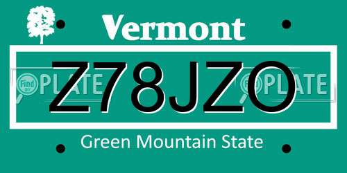 Z78JZO Vermont License Plate