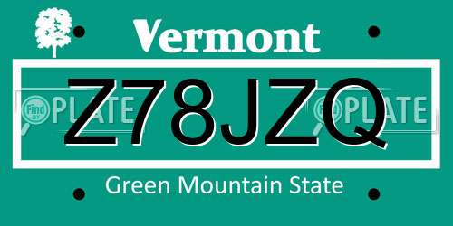 Z78JZQ Vermont License Plate
