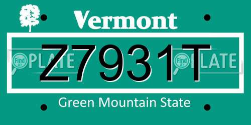 Z7931T Vermont License Plate