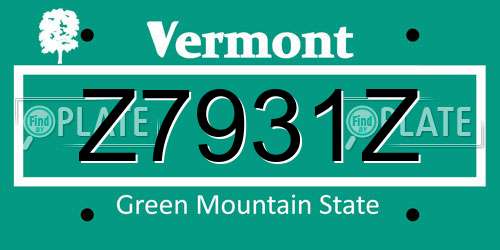 Z7931Z Vermont License Plate