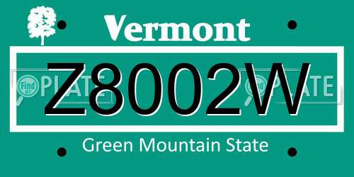 Z8002W Vermont License Plate