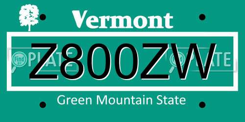 Z800ZW Vermont License Plate