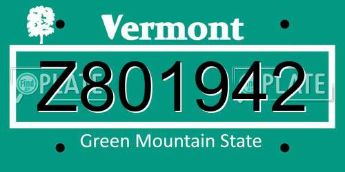 Z801942 Vermont License Plate