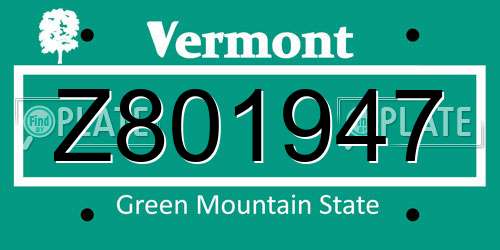 Z801947 Vermont License Plate