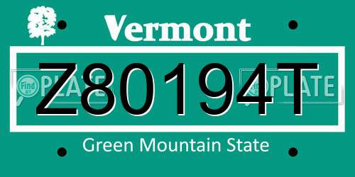 Z80194T Vermont License Plate