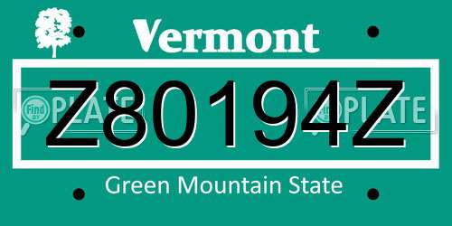 Z80194Z Vermont License Plate