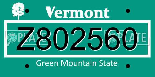Z802560 Vermont License Plate