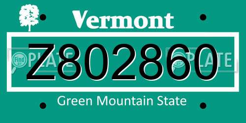 Z802860 Vermont License Plate