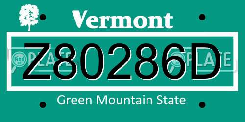 Z80286D Vermont License Plate