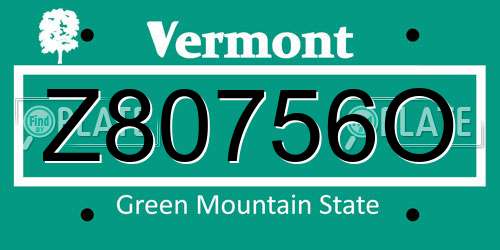 Z80756O Vermont License Plate