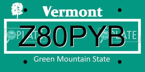 Z80PYB Vermont License Plate