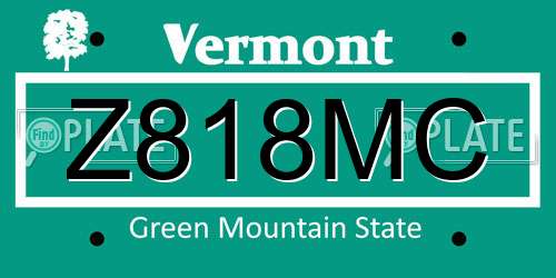 Z818MC Vermont License Plate
