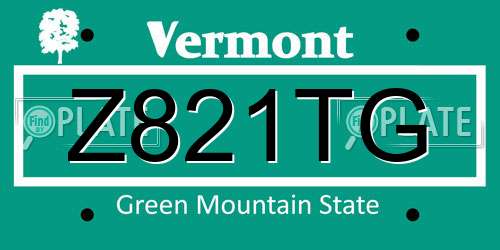 Z821TG Vermont License Plate