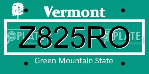 Z825RO Vermont License Plate