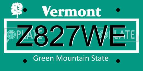 Z827WE Vermont License Plate