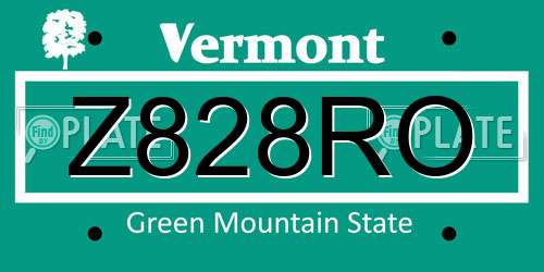 Z828RO Vermont License Plate