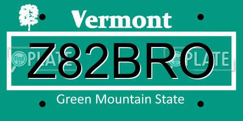 Z82BRO Vermont License Plate