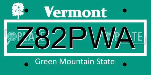 Z82PWA Vermont License Plate