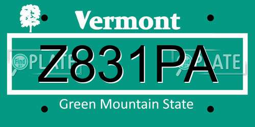 Z831PA Vermont License Plate